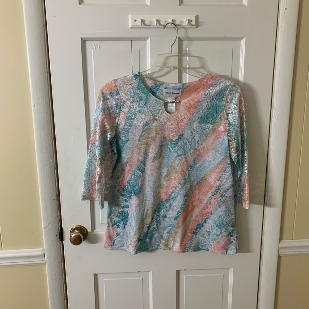 Alfred Dunner women’s Pastel Lace-Print Crewneck Top